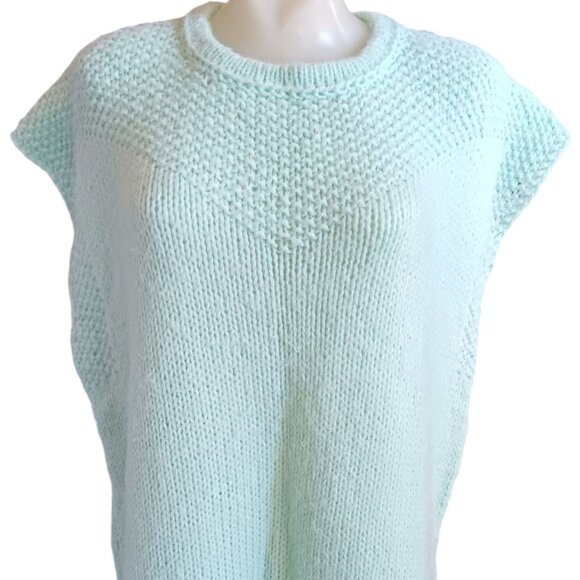3XL Vintage Women's Sweater 1OF1 Handmade Granny Mint Green Knit Sleeveless Vest - Picture 1 of 6